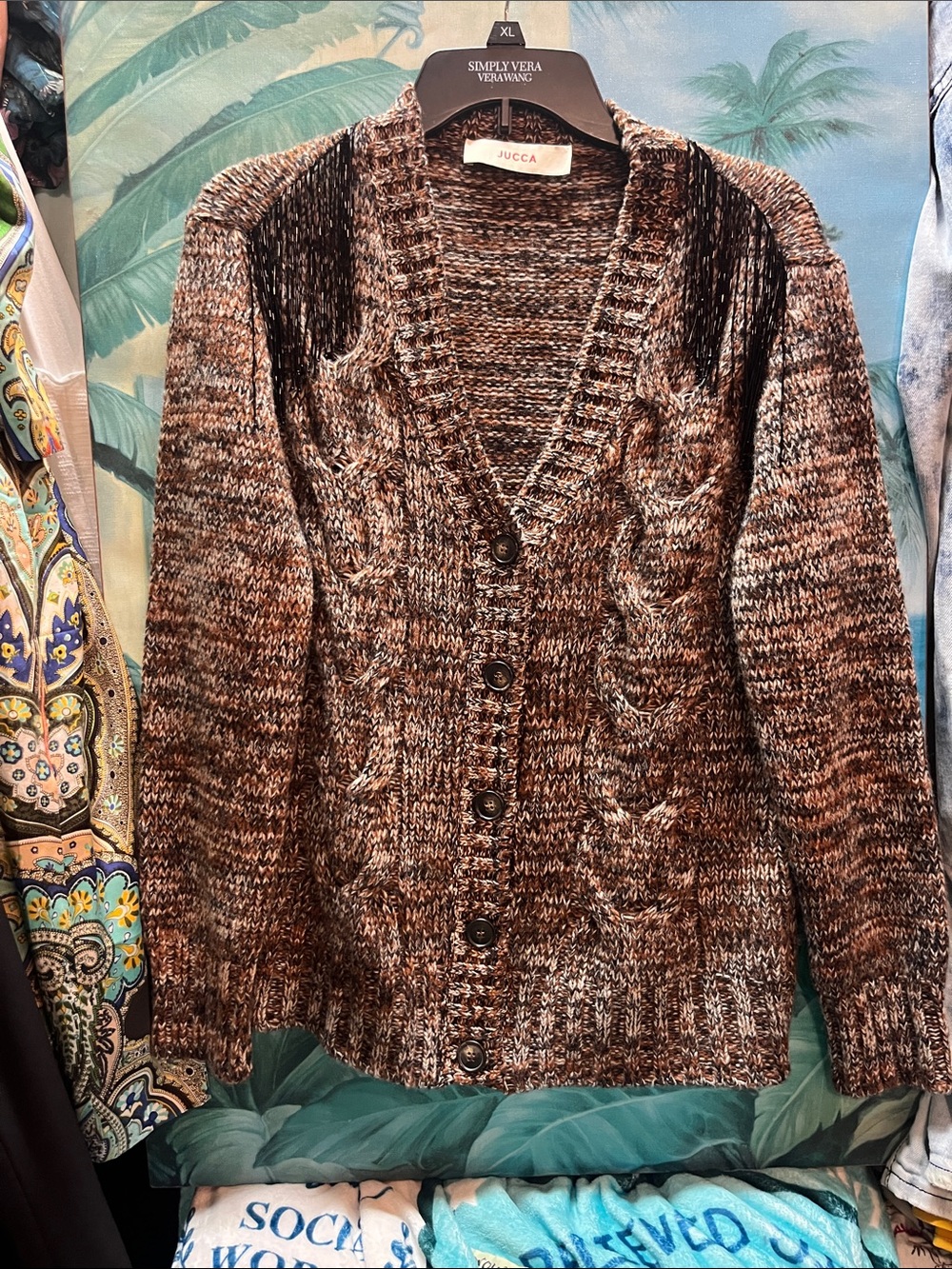 Jucca Brown Multi-Color Cable Knit Button-Front Sweater
